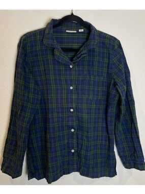 L.L. Bean Tartan Flannel Pajama PJ Set Sz Small Green Blue Warm Cozy Loungewear